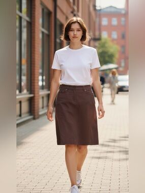 Esprit de Corp Brown Herringbone A-Line Knee Length Skirt Pockets Button 8